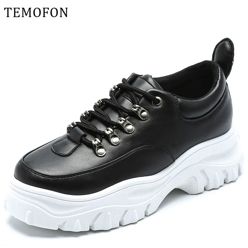 TEMOFON/Женские повседневные кроссовки; женская Вулканизированная обувь на танкетке; белые женские кроссовки на шнуровке; обувь на платформе; HVT601