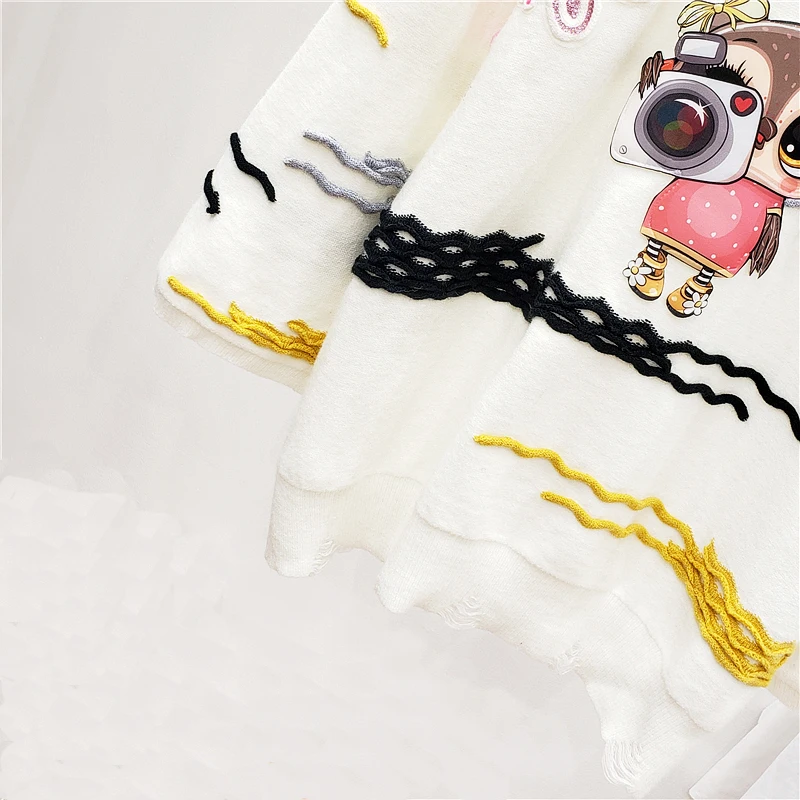 Осенняя и зимняя мода блестки Harajuku стиль мультфильма печати с длинными рукавами большой свободная одежда свитер женский пуловер женщин