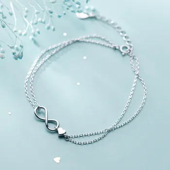 

S925 Silver Japanese-Style Cool Infinite Digital Symbol Bracelet Elegant Simple Lovely Bracelet