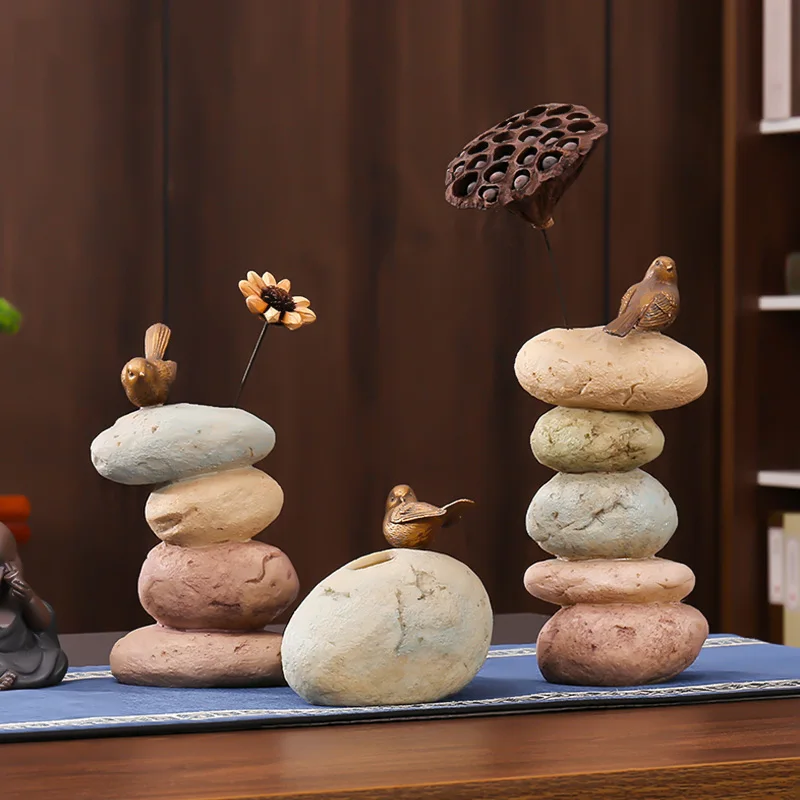 

Little Bird Standing On Stacked Stones Sculpture Living Room Arrangement Vase Modern Decor Home Resin Flower Vase Wedding Vase