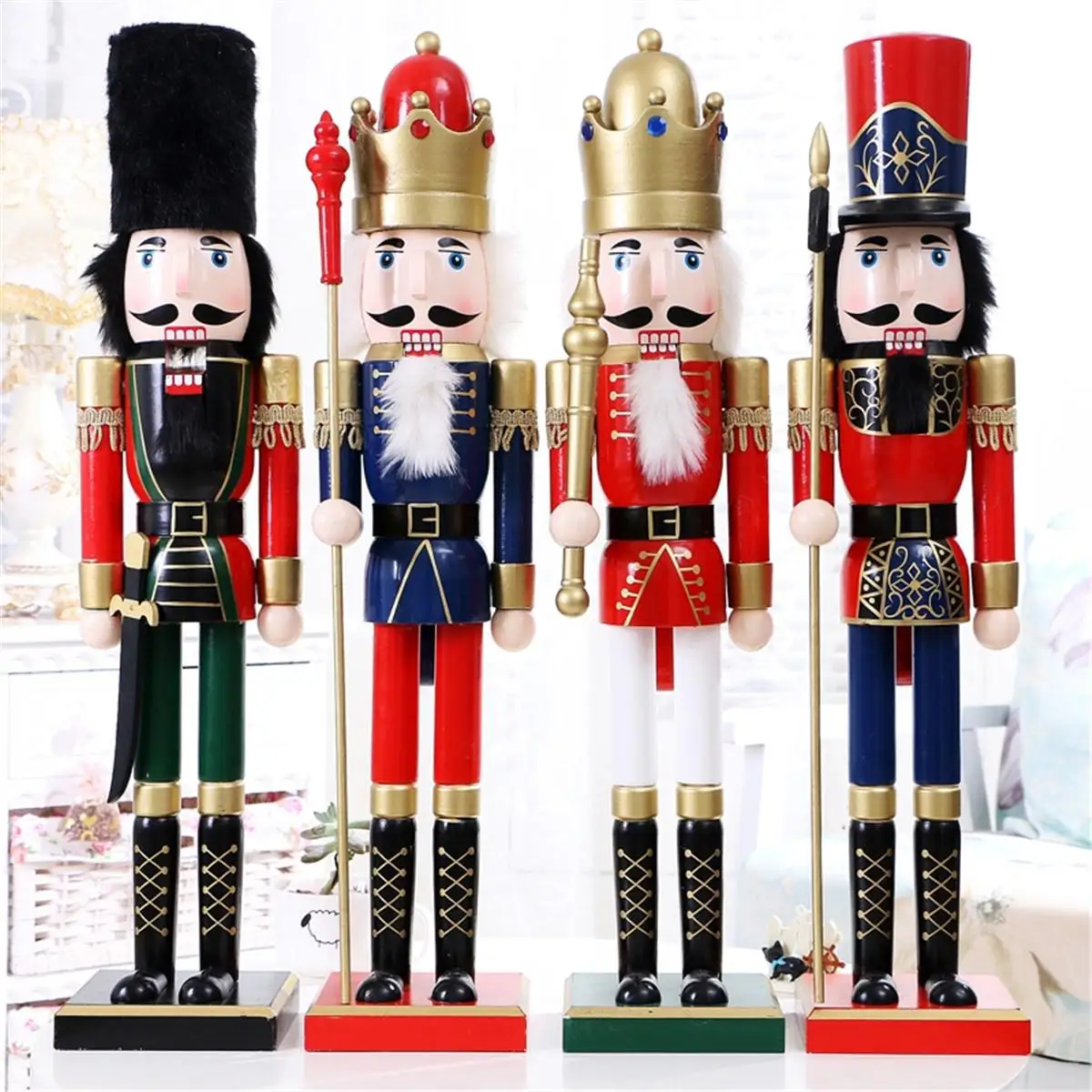 Christmas Decoration Ornaments Home Nutcracker Vintage Wooden Table Walnut Toy Handcraft Puppet 60cm 4 Designs