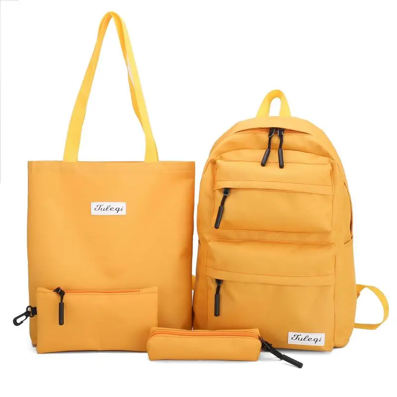 

4 Pcs Set Backpack Women School Backpack for Girls Teenage Student Schoolbag Yellow Bagpack Composite Bag 2020 Nylon Back Pack