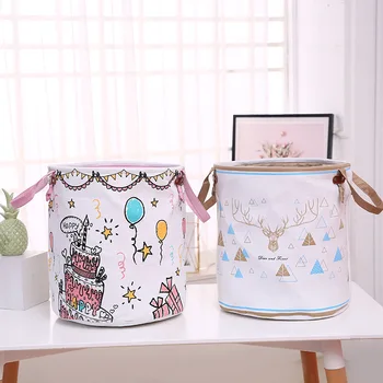 

New Thick Double Fabric Storage Bucket Rainbow Cake Round Hamper Home Children's Toys Folding Storage Basket Bathroom Storage
