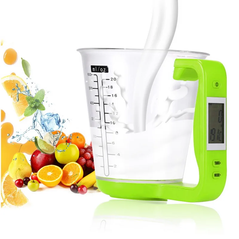 

1kg/1g Measuring Cup Kitchen Scales Digital Beaker Electronic Tool Scale With LCD Display Temperature Measurement Cups 600ml