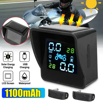 

Tire Pressure Solar Waterproof TPMS Motorcycle Real Time Tire Pressure Monitoring System Wireless LCD Display internal Sensor