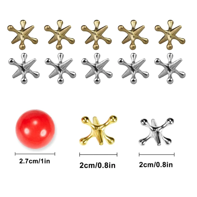 NEW Metal Play Jacks Game w/ Ball Set 10X Gold Silver Metal Jacks Metallic Jacks and Bouncy Ball Set Game Prizes Party 4