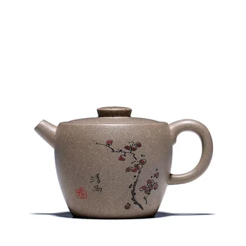 

Ancient Yue Tang Yixing Famous Pure Full Manual Dark-red Enameled Pottery Teapot Sketch Engraving Teapot Grey Lime Mud Clear Mei