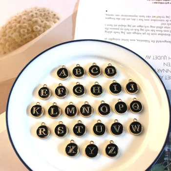 

10pcs/26pcs Alphabet Double Face Drop Oil Letter Enamel Charms Gold Color Metal 11*14mm Pendants Jewelry Making Accessory Craft