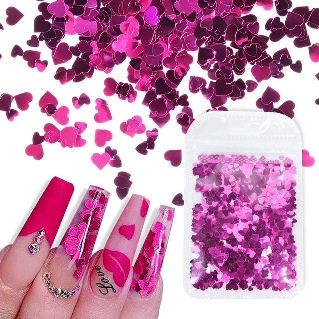 6 Grids Red Heart Nail Glitter Sequins 3D Heart Nail Art Stickers Decals  Valentines Glitter for Nails Design Love Nail Flakes Valentines Day Nail  Art