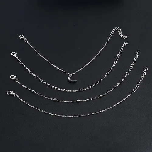 Silver Bohopan 4 шт./компл. Простой Металлический ножной браслет с Луной серебро Цвет с многослойным покрытием для стоп, лодыжек Браслеты геометрический сплав пляжные украшения - Окраска металла: Silver