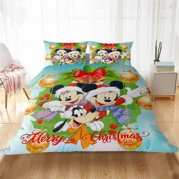 

Disney Mickey Christmas Bedding Set Cartoon Lovely Couple Single Twin Full King Duvet Cover PillowCase Gift for Children