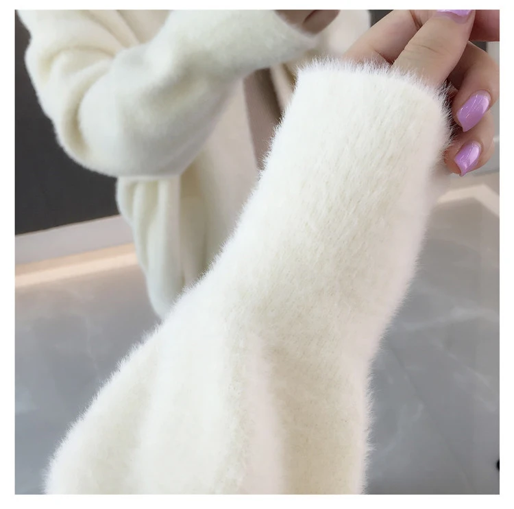 OHRYIYIE осень зима свободный свитер кардиган женский длинный рукав вязаный свитер женский норковый бархатный кардиган Pull Femme