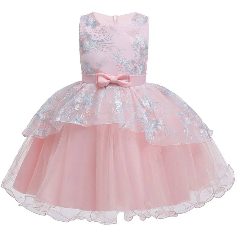 Кружевное платье принцессы с вышивкой для маленьких девочек; элегантное платье-пачка для крещения; платье для дня рождения для маленьких девочек; одежда для маленьких девочек - Цвет: pink