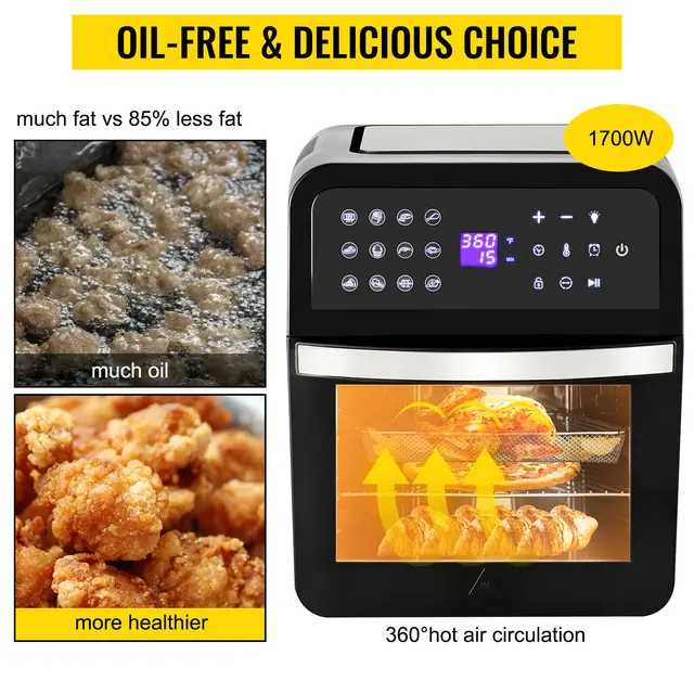 VEVOR 1700W Mini Electric Air Fryer Oven Tabletop Kitchen Toaster with Rotisserie for Pizza Roast Chicken Bread Snack Party Home - Image 5