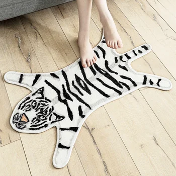 

54.5x82cm Cartoon Tiger Bedroom Door Mat Water Absorbent Non-Slip Floor Pad White