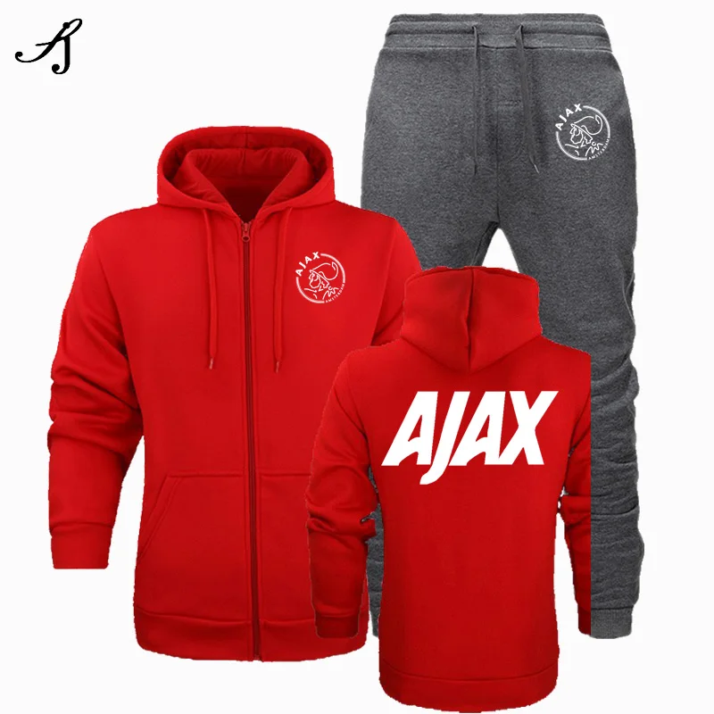 Новинка, модная спортивная одежда AJAX, толстовка с капюшоном, мужская спортивная одежда, два предмета, хлопок, флис, Толстая Толстовка с капюшоном+ штаны, спортивный костюм для мужчин - Цвет: red2