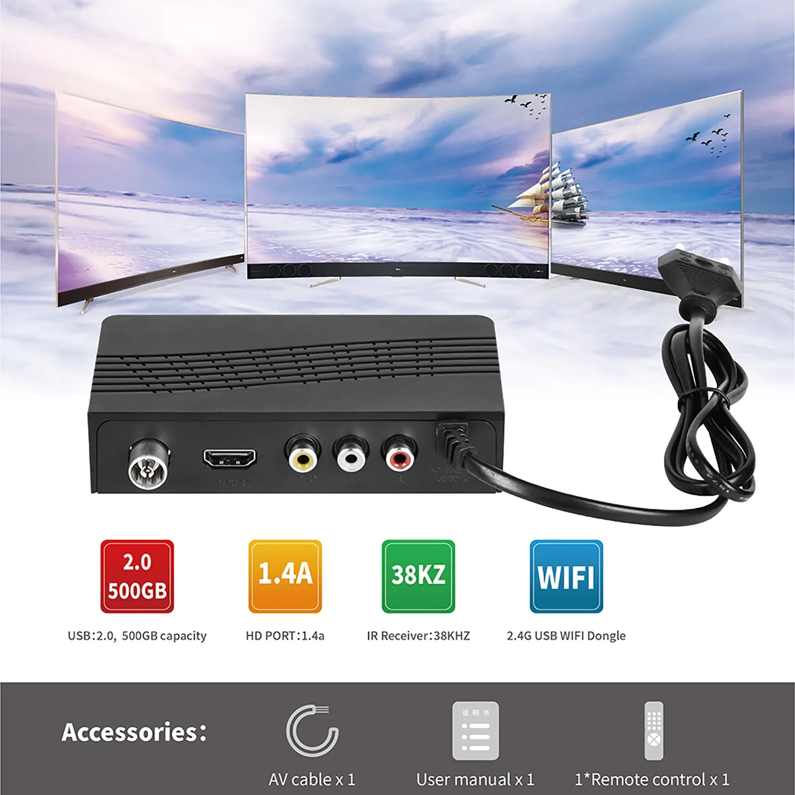 Comprar DVB-T2 Sintonizador de TV Vga TV Box DVB T2 para Receptor de TV  Digital Receptor Wifi DVBT2