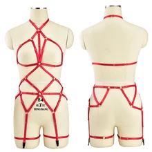 Красный ремешок ремень-подвязка набор панк готический Хэллоуин сексуальное женское белье полное тело Связывание упругие клетка бюстгальтер Свадебные Ноги пояс