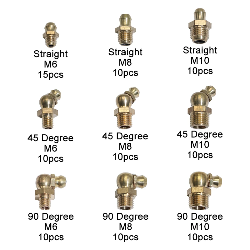 95 шт. латунные прямые и 90 45 градусов смазочные соски M6 M8 M10|grease nipple fitting|nipple fittingsgrease