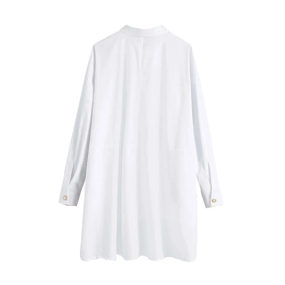 TRAF Women Elegant Jewel Buttons Asymmetry Loose Blouses Vintage Fashion Lapel Collar Long Sleeve White Shirts Blusas Chic Tops