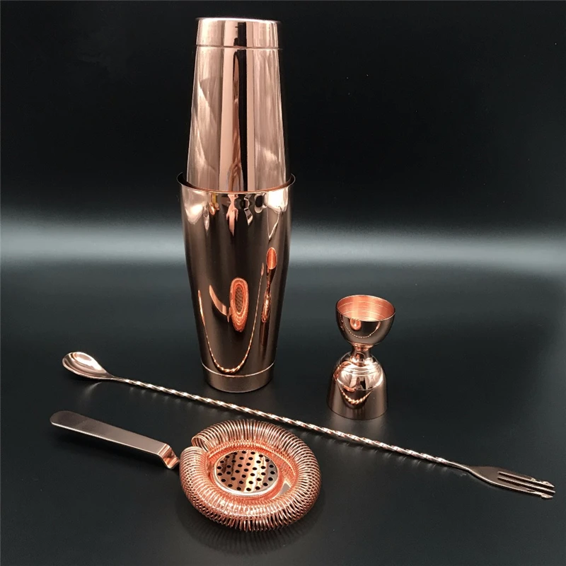 

Cocktail Shaker Bar Set: Silver/Copper/Gold Plated - 4 Pieces Bartender Kit Include Shaker, Jigger,Strainer,Spoon