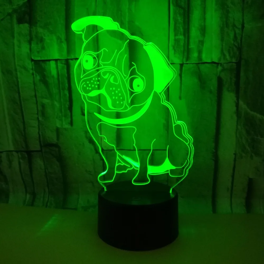 Сидящая собака 3D светодиодный RGB Ночной светильник 7 цветов Настольный