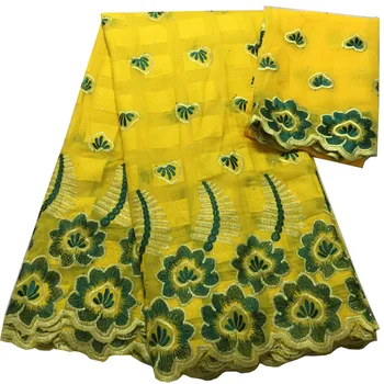 

(5+2yards/set) high quality Swiss voile lace yellow green African cotton lace fabric with embroidery for party dress CLS318