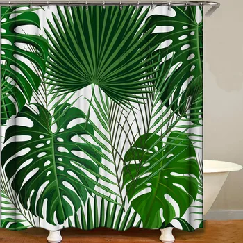 

New 180*180cm Mildew-proof Bathroom Curtain Bathroom Accessories Waterproof Shower Curtain Green Leaves Print Blackout Curtains