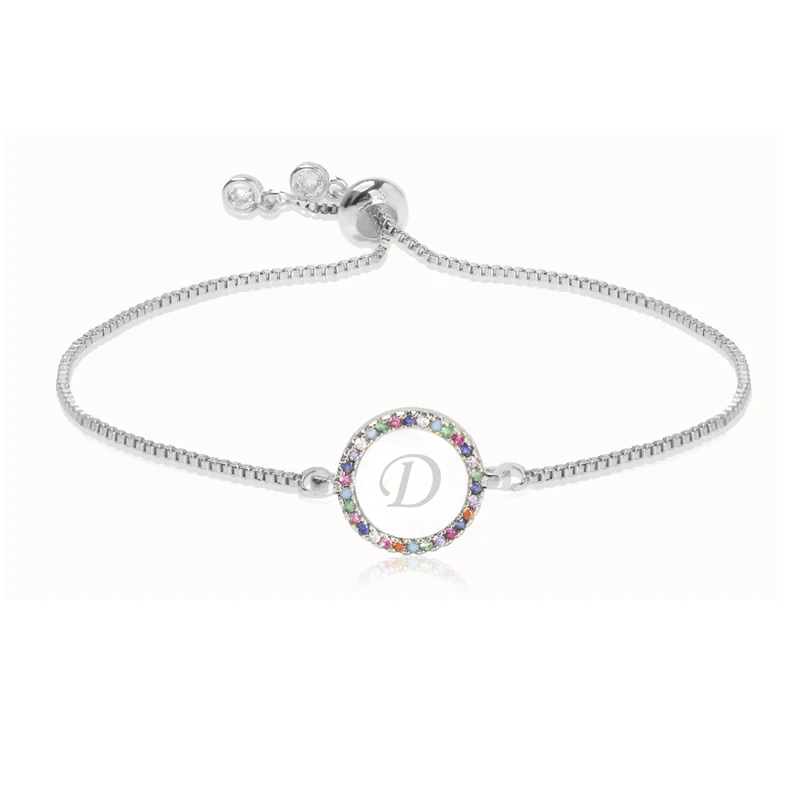 Bracelet Jewelry Adjustable Rainbow Zircon 26 Letter Bracelet for Women shell Cz initial Bracelet Femme Snake Chain Christmas gifts