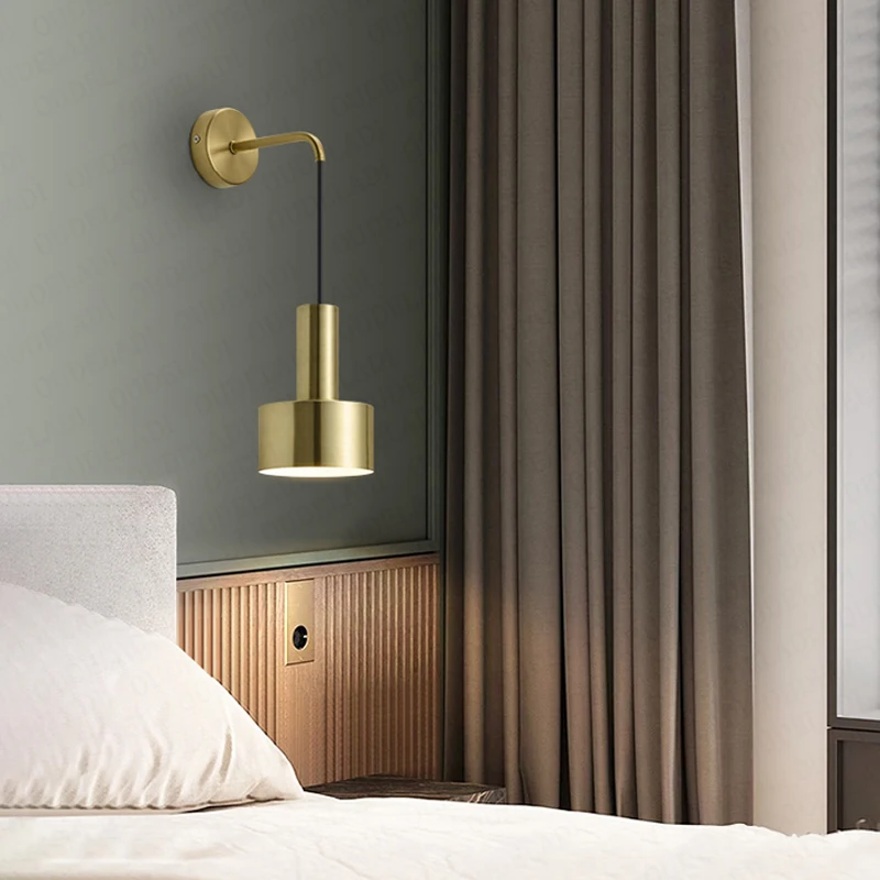 Nordic brass lamp bedside lamp modern minimalist living room background wall aisle lighting bedroom wall lamp
