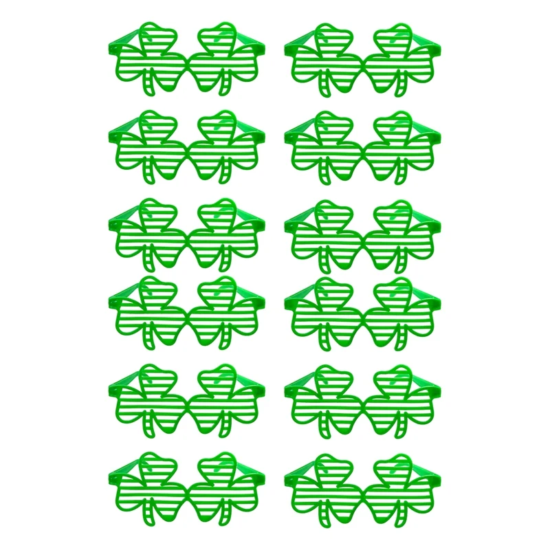 

12Pcs Green Clover Plastic Eyeglasses Shamrock Shutter Sunglasses St.Patrick's Day Costume Party Accessory for Festival Holiday