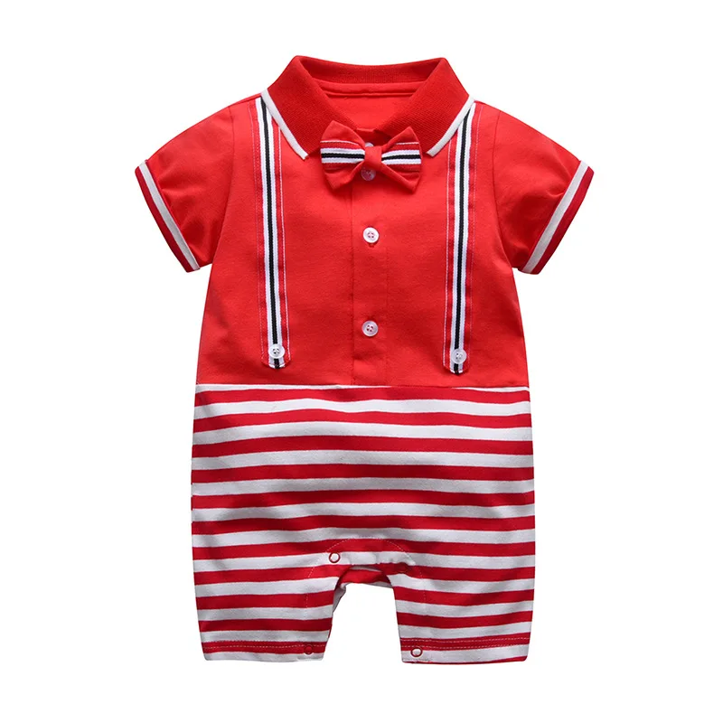 Baby Rompers For Boys Fshion Turn-Down Neck Short Sleeve Newborn Bebes Jumpsuits Sunsuit Toddler Kids Gentlemen Costume