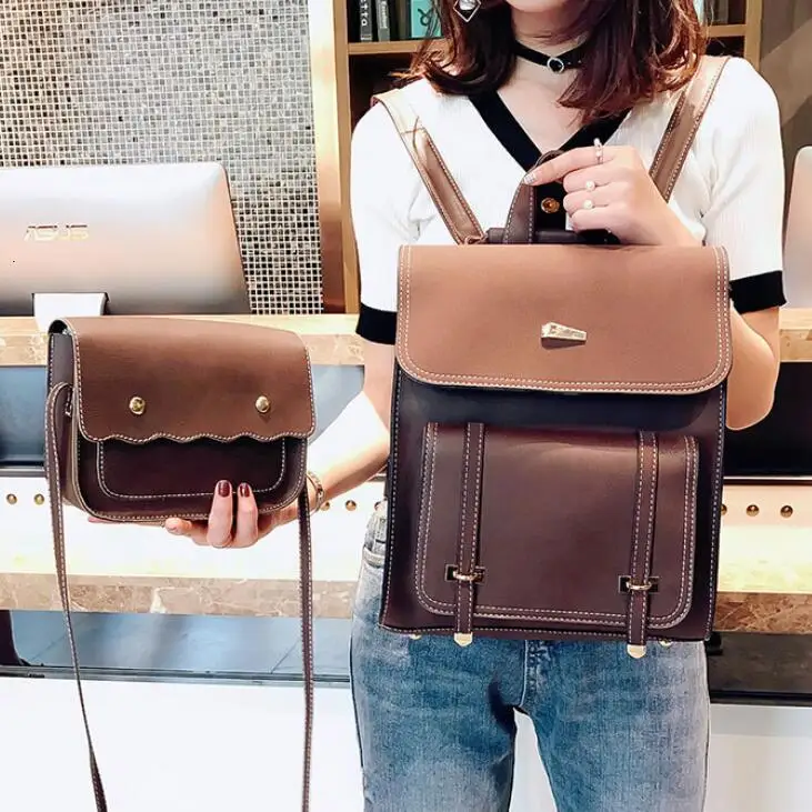 bags 2 Fashion Women Backpack New High-quality PU Leather School Bakcpacks Large Shoulder bag Teenage Girl Travel Rucksack - Цвет: Coffee