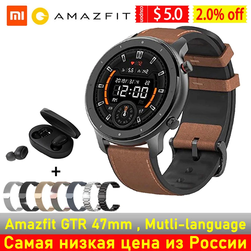 [Глобальная версия] Amazfit GTR 47 мм GPR Смарт часы Для мужчин 5ATM Водонепроницаемый