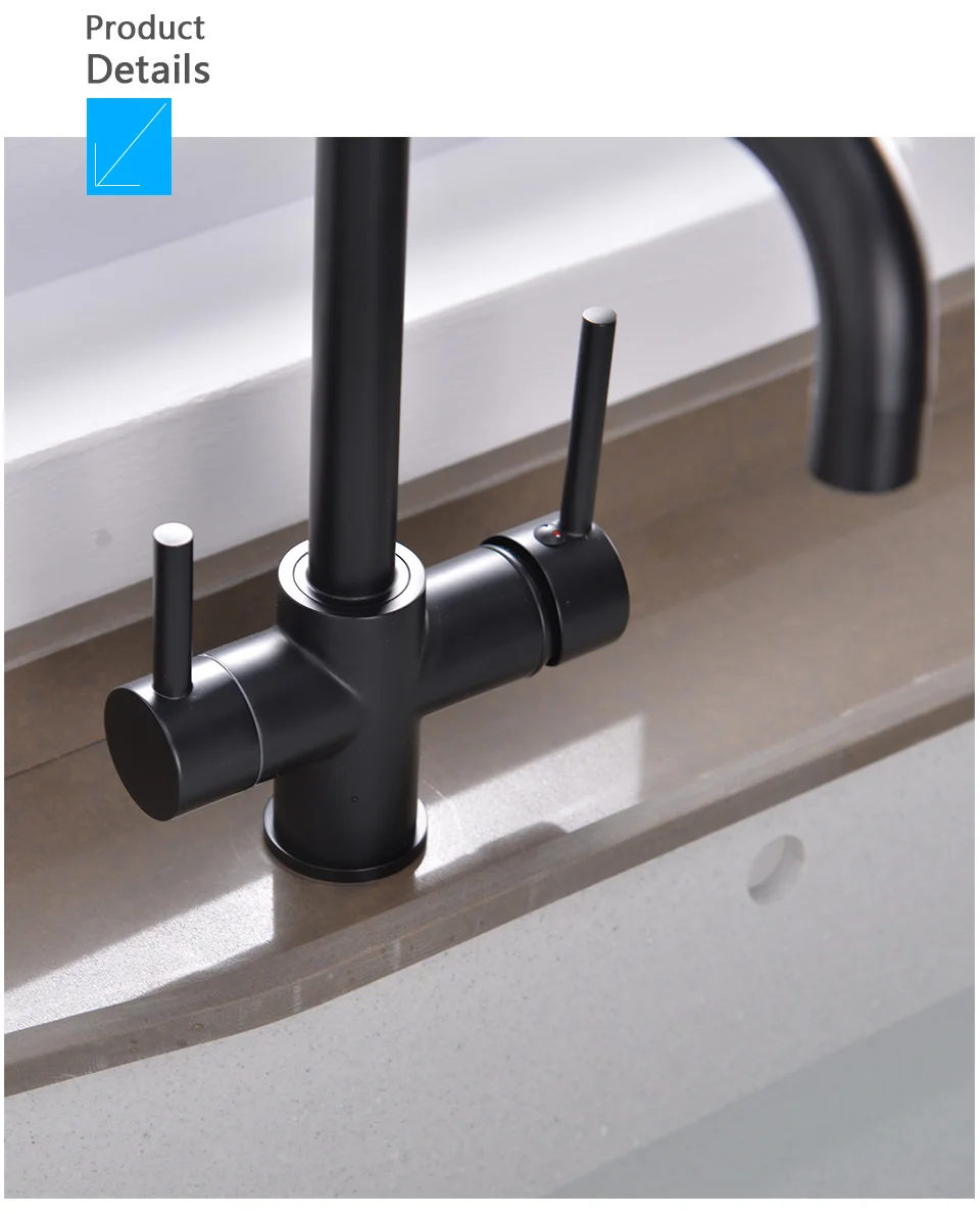 ROVATE 3-Way Sink Faucet Purified Water Hot and Cold Mixer Tap, Dual Handle Drinking Water Filter Kitchen Faucet Deck Mounted