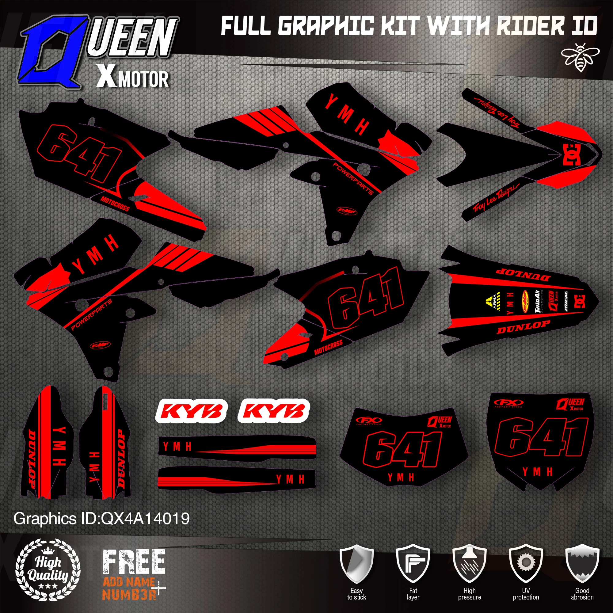 QUEEN X MOTOR Custom Team Graphics Backgrounds Decals 3M Stickers Kit For YAMAHA 14-18YZ250F 15-18YZ250FX WRF250 14-17YZ450F 019 |