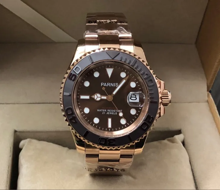 Мужские часы 41 мм PARNIS 21 jewels G61 с автоматическим движением керамическим ободком