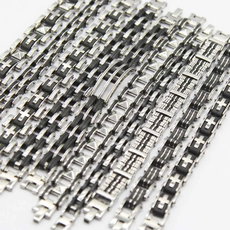 10 stainless steel chain bracelet men's mixed style fashion silver fine classic wholesale lot bulk jewelry