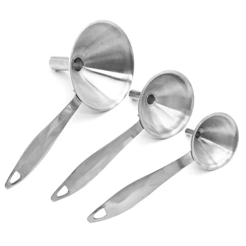 

YUEWO Simple stainless steel multi-function oil drain three-piece set with handle cone size funnel set wine leak millet