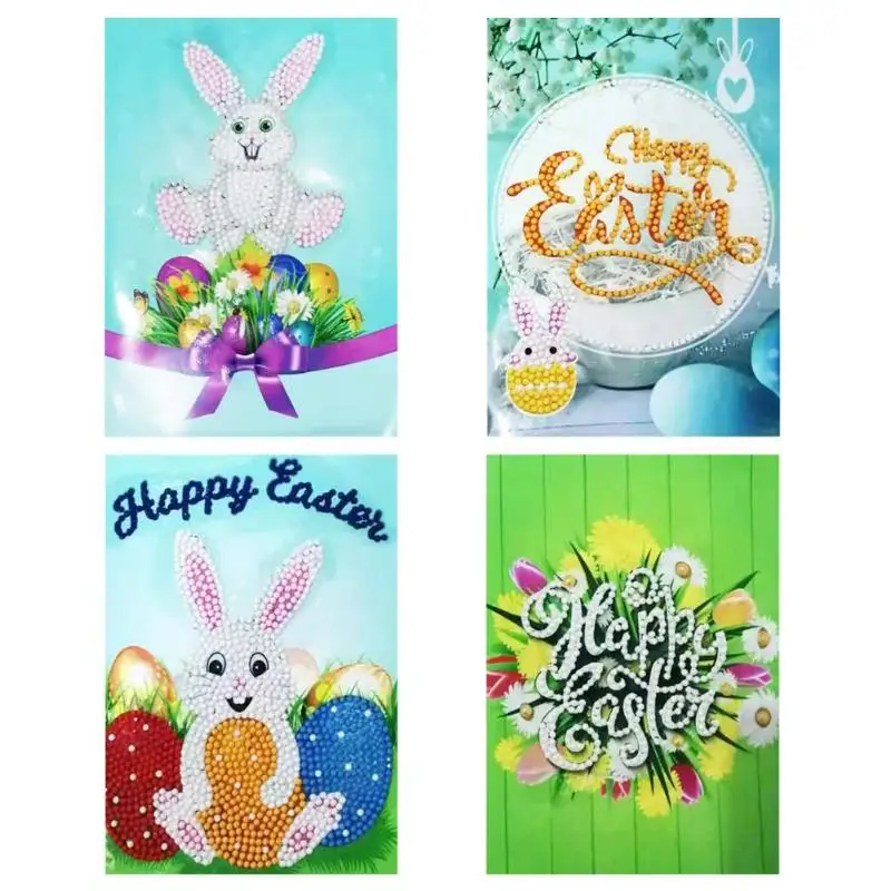 

4pcs 5D DIY Drills Diamond Painting Greeting Wish Easter Cards Party Gifts Xmas Postcards Craft Gift for Kids Christmas Decorati