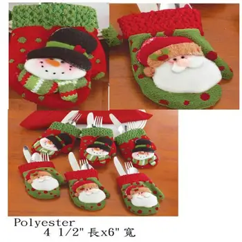 

6 PCS Christmas Santa & Snowman Gloves Decor Pocket for Silverware