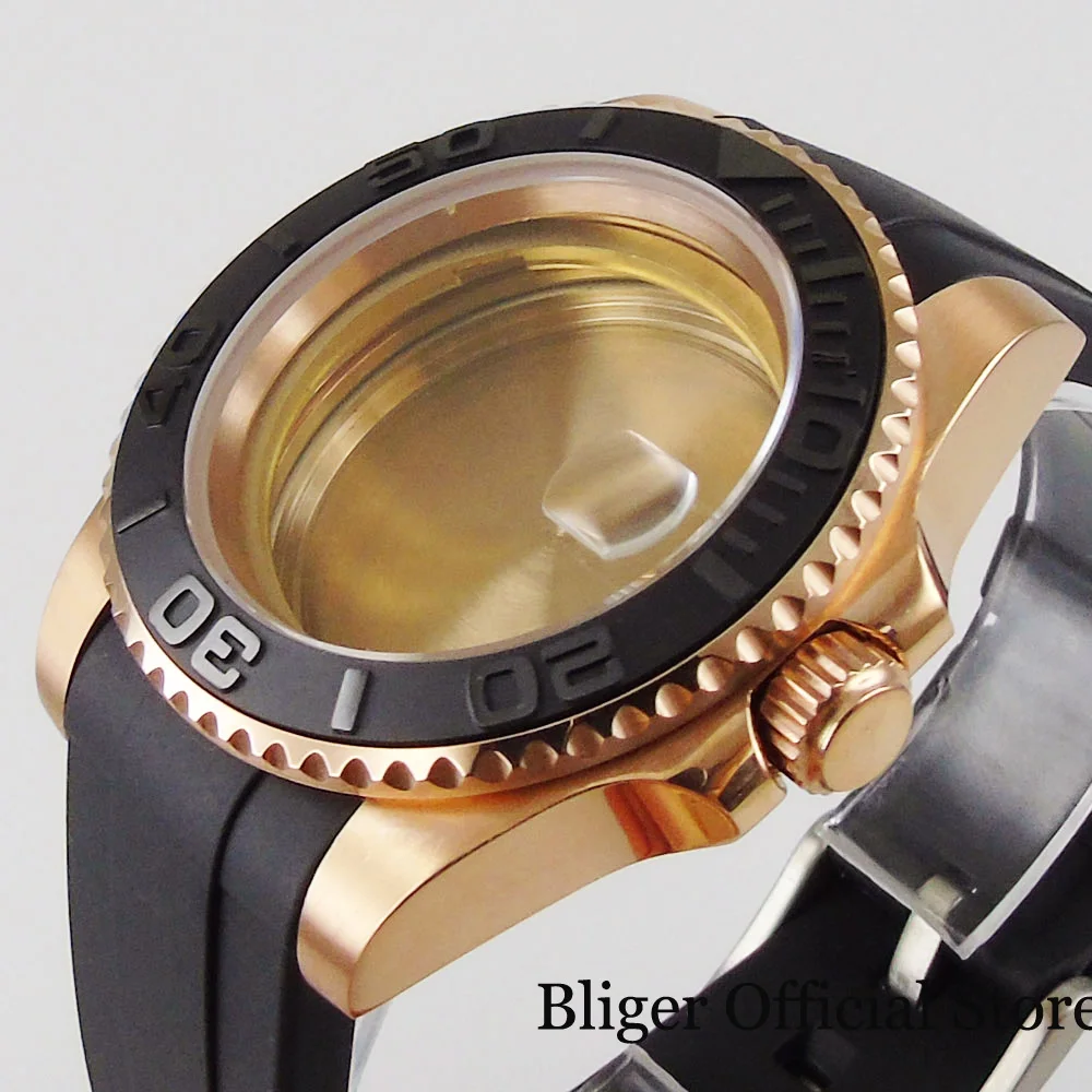 

Watch Parts Full Rose Gold Coated Watch Case for NH35 ETA 2836 MIYOTA 8215 8205 821A Rubber Band Brushed Insert Sapphire Crystal