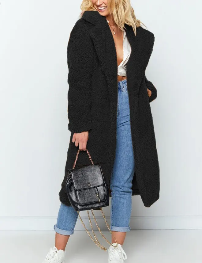

Women Faux Fur Coat Teddy Coat Jacket female Plush Fur Coat Notch Lapels Oversized Winter Long Coat Plush Jacket