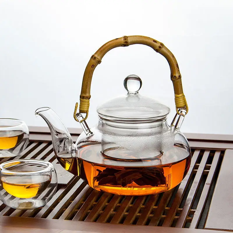Heat-Resistant Borosilicate Glass Teapot with Filter Pot Tea Set Bamboo Beam-Hoisting Japanese Style Tea Pot Scented Tea Pot Cus