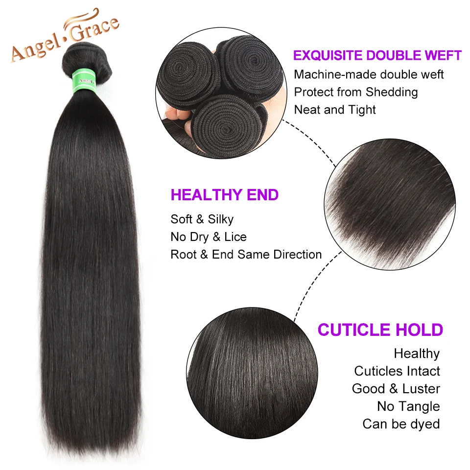 Peruvian Straight Human Hair Bundles 4 Pcs/Lot Angel Grace Hair Extensions 10-28 Inch Natural Color Remy Weave Bundles 100g