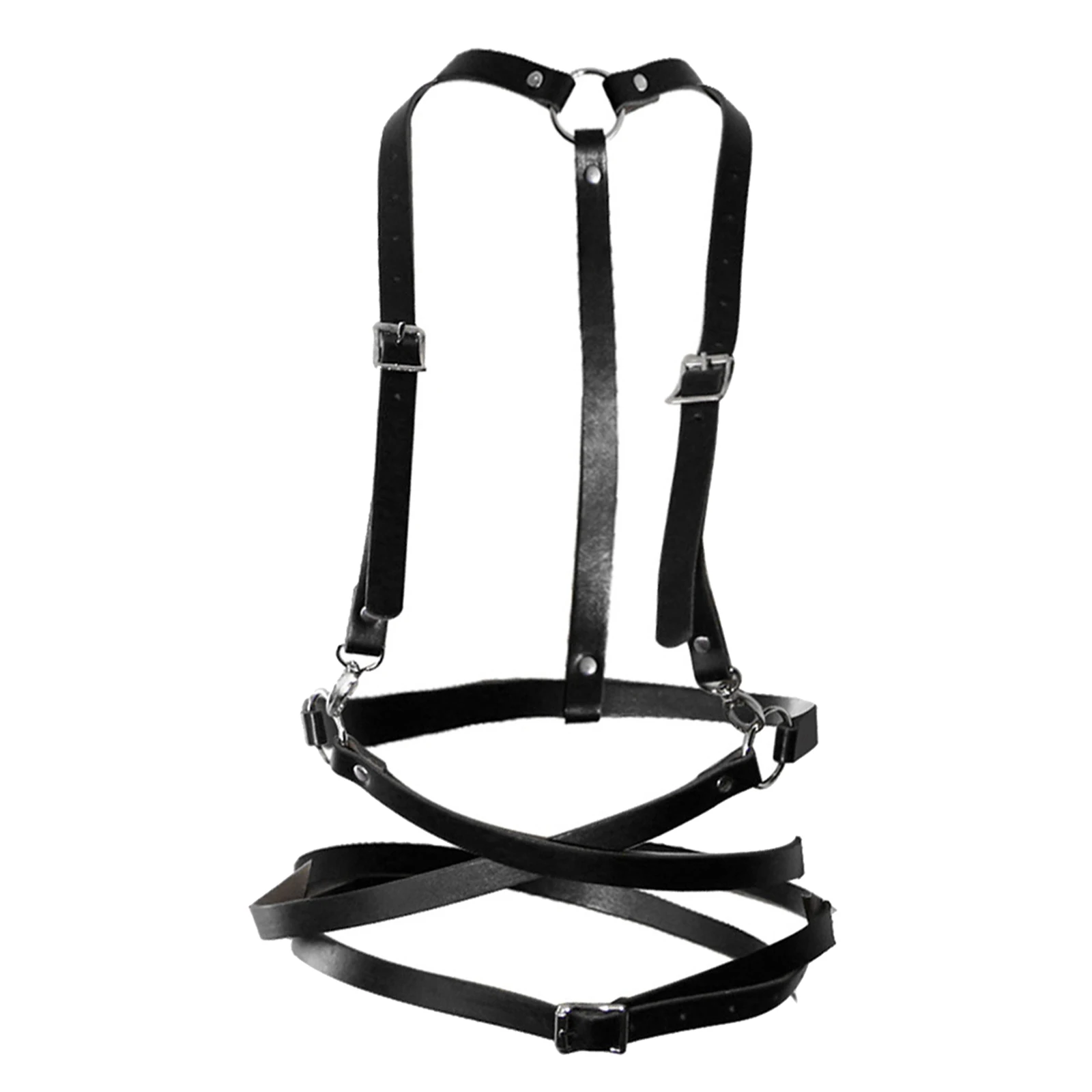 Women's Belt PU Leather Chest Gothic Punk Rave Harness Bands Adjustable Straps Caged Bra Waist Garter Belt