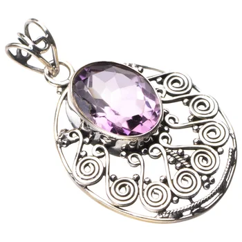 

StarGems Natural Amethyst Handmade 925 Sterling Silver Pendant 1.75" D9376