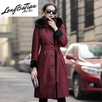 Billige Liner Natürliche Kaninchen Parka Echt Mantel Winter Jacke Frauen Nerz Pelz Kragen Warme Lange Jacken Chaqueta Mujer MY4082