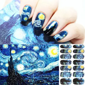 

Hot 14Pcs/Sheet Colorful Decal Personality DIY Starry Sky Night Nail Art Stickers Glitter Manicure Tips Wraps Nail Art Decals