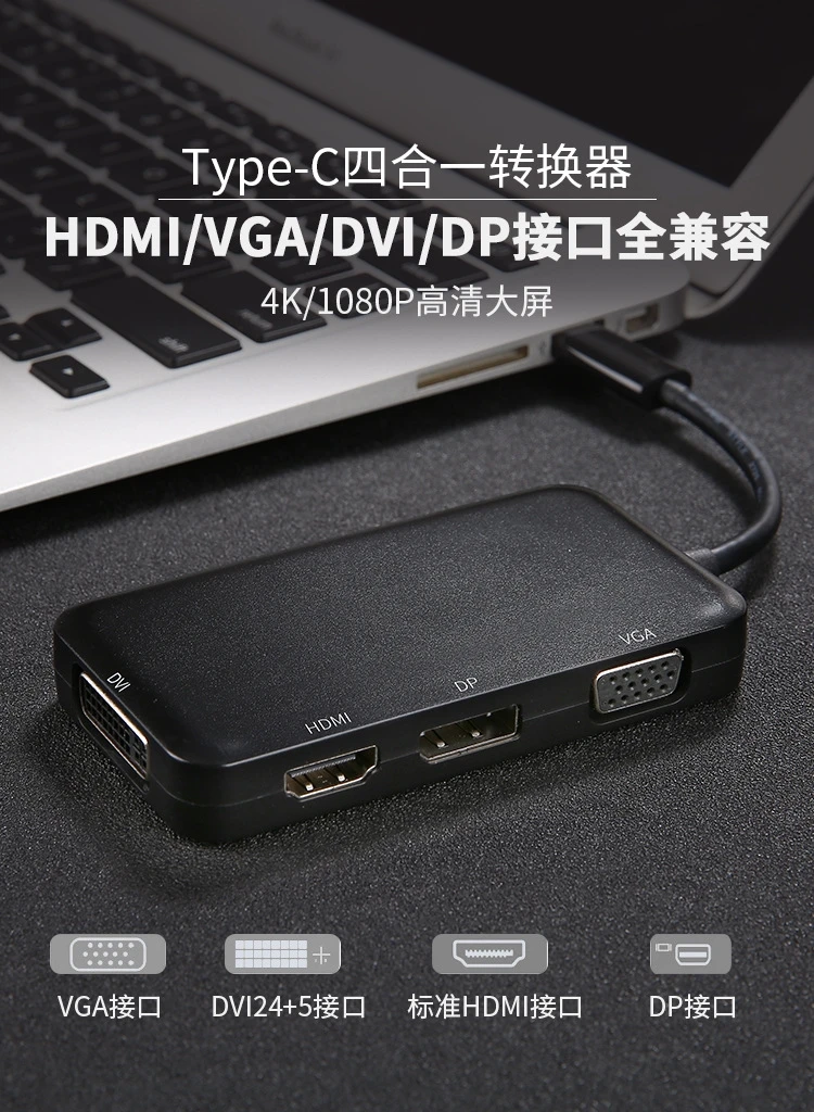 Тип-c к HDMI+ VGA+ DVI+ DP 4-в-1 конвертер usb-c для док-станции MacBook